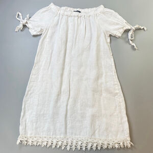 MLUNGO L'ARNO 100% Linen Dress White Medium Italy Made Lace Cottagecore Classic